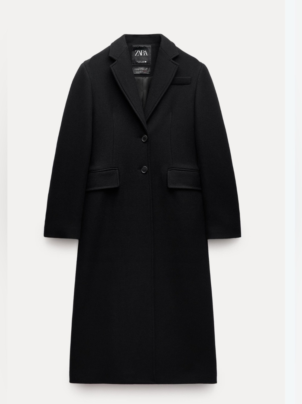 Zara Manteco Black Wool Blend Long Tailored Coat